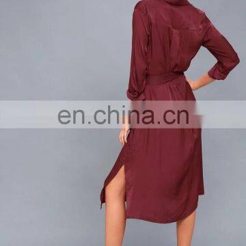 2017 New Design Slim Fit Long Sleeve Midi Shirt Dress photo-2