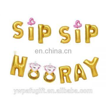 wedding Party Banner for Birthday sip sip hooray Gold Foil Letter 16" Balloons