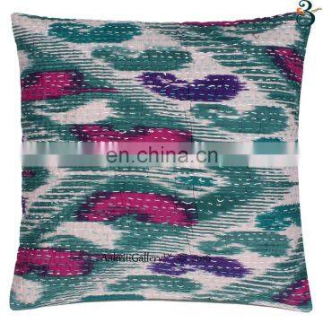 Indian Handmade sofa cushion covers Embroided Ikat Print Home Sofa pillow case decorative Kantha