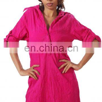 Elegant Pink Color Solid Cotton Women and Girls Kurta