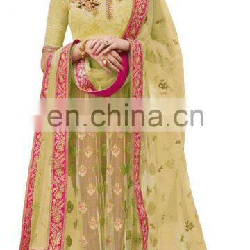 Wedding Wear Stylish Lime Yellow Color Lehenga Choli + Bottom Pant Style Anarkali Suits Dress Material 2017 photo-2