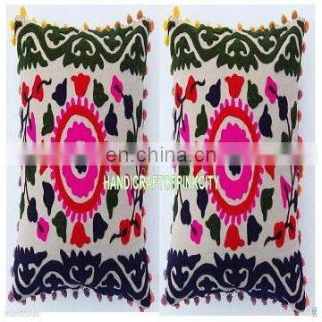 2 pcs Embroidered Pillow Cushion Cover Lot Decorative Vintage Pillow Throw 16"