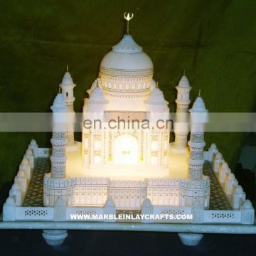 White Marble Taj Mahal Replicas, Marble Taj Mahal With Lighting