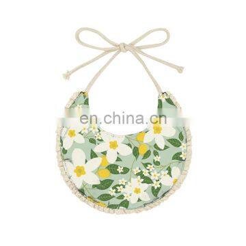 White flower and green leaves Baby Bib For Feeding Multiple Pattern Comfortable