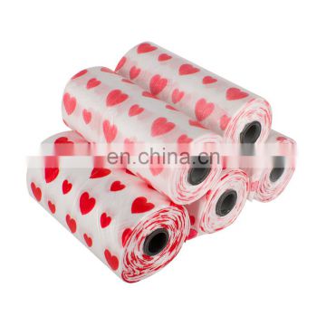 Cute Portable Red Heart Printed Dog Garbage Bags Roll