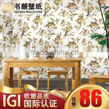 European-style garden wall covering natural colored cotton sofa TV background wall covering paved beige bedroom den -3d wall pap