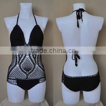 Knitted black sex bikini one piece