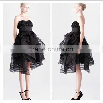 Latest elegant strapless ruffle organza evening dresses short