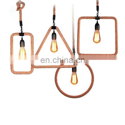 Square round triangle Art modelling Hemp Rope Creative Lighting Pendant Lamp