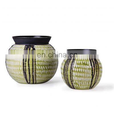 Hand Made Green Decorative Plant Flowerpot Ceramic Vase for Flower Arrangement Home Decoration photo-2