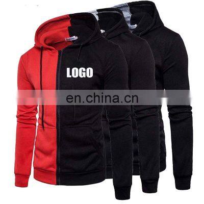 Clothing manufacturers wholesale custom men's casual sports hooded sweater zipper cardigan asymmetric splicing jacket