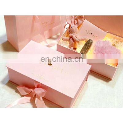 custom logo pink premium packaging magnetic fold gift box with ribbon for packaging gifts paper box