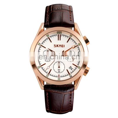 SKMEI 9127 Custom Logo High Quality Mens Luxury Waterproof Leather Quartz Watch