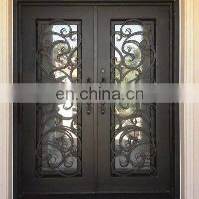 Customized Villa Popular Grill Designs Durable Profile Front Wrought Iron Double Door photo-2