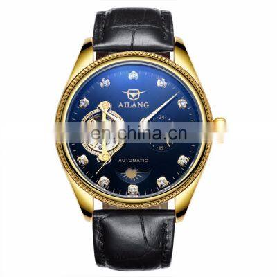 AILANG 8503G Luxury Hardlex Diamond Watch Automatic Mechanical Leather Band Wristwatch Diamond Decoration Men Watch photo-3
