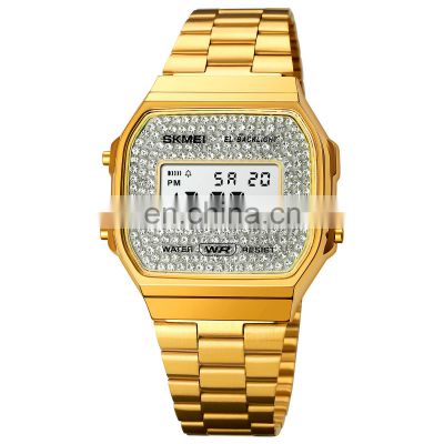 Latest luxury design good quality unisex wristwatch fashion brand Skmei 1808 rose gold stainless steel digital watch