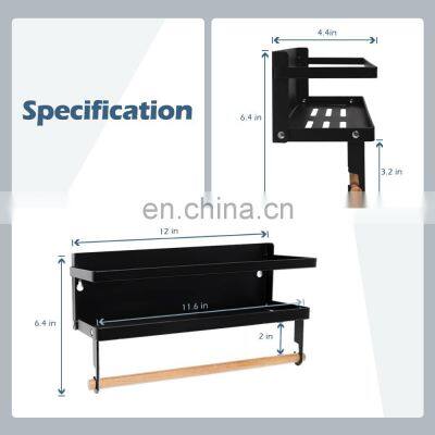 Kitchen Space Saver Side Shelf Fridge Refrigerator Foldable Magnetic Shelf Spice Rack Storage Organizer With Towel Holder Roll photo-2