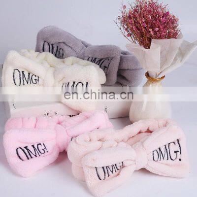 Soft OMG Letter Coral Fleece Wash Face Bow Hairbands For Women Girls Headbands Headwear Hair Bands Turban Hair Accessories