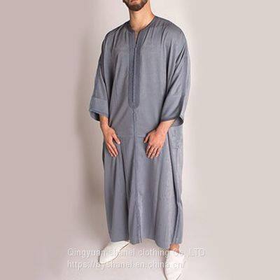 BS-1138203 Muslim Thobe for Men Short Sleeve Long Kaftan Robe Islamic Ramadan Jubbah Dress Dubai Long Shirt Clothes