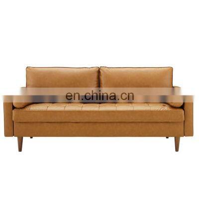 Tan Faux Leather 3-Seater Tuxedo Sofa With Square Arms photo-2