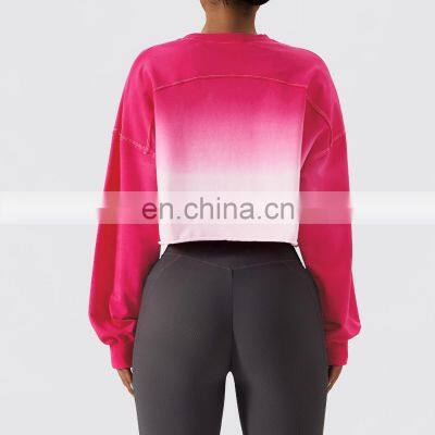 Gradient Color Long Sleeve Crop Tops Hot Sales Round Neck Short Women Sweatshirt photo-2