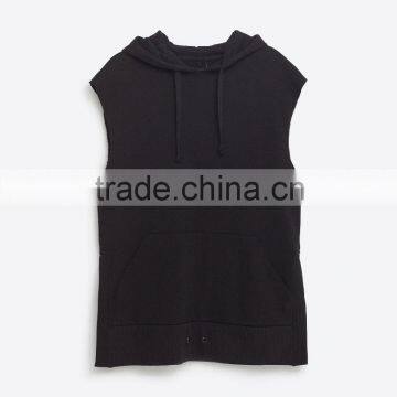 New Style Men's Blank Pullover Black Sleeveless Hoodies photo-6