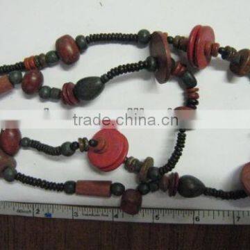 METAL CHAIN LONG CHEST LENGTH NECKLACE, WOOD BEAD NECKLACE, 360-F644