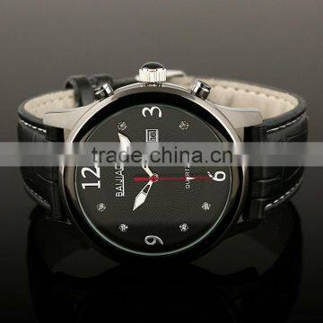 Gents Generous Black Dial Leather Strap Quartz Wrist Watch WM296