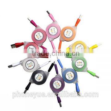 beautiful durable usb 2.0 retractable micro usb cable cord with led light