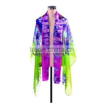 QD80493 Lady 100% Chiffon Silk Printed Long Scarves