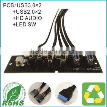 Front Panel Dual USB3.0+Dual USB2.0 HD AUDIO+LED SW I/O PC Board For Computer With Cable