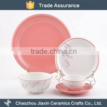 Popular modern pink flower decal ceramic round dinner set