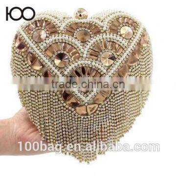 2016 New Heart Shaped Rhinestone Day Clutch beaded evening bags women tassel diamond handbag wedding bridal Purses                        
                                                Quality Choice
