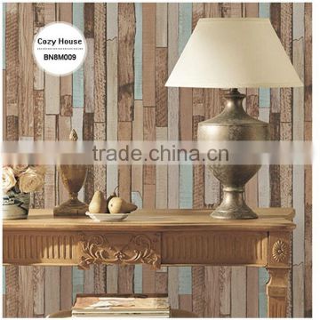 low price printing pvc wallpaper, coffee vintage wood wallcovering for basement , high end wall sticker price