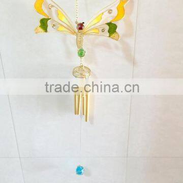 Colorful Glass Green Yellow Butterfly Indoor Metal Wind Chime Wholesale