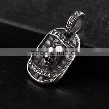 Stainless Steel Pendants, Flat Oval, with skull pattern & blacken, 30x61mm, Hole:Approx 3-5mm