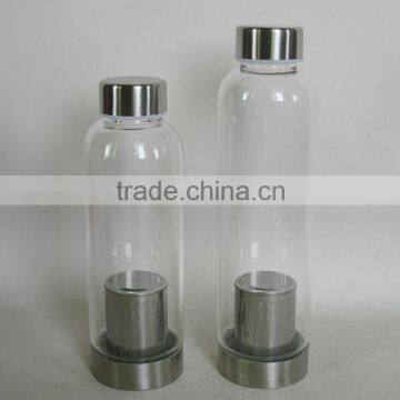 New glass bottle with filter and leather case