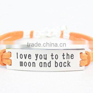 Custom logo Love You To The Moon And Back Stainless Steel Charm Bracelet Bar