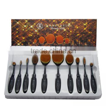 New Arrival 10 Pcs/Set Fancy High Quality Beauty Oval Toothbrush Makeup Brushes Power Makeup Cream with oval Makeup Brushes