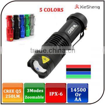 Warranty 1 Year SK68 3 Mode Cree q5 Led Rechargeable 14500 Battery 1 AA Zoom Flashlight Convex Lens Mini Led Flashlight Torch                        
                                                Quality Choice