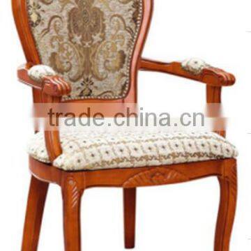 Cherry finished wooden sackable armed dining chair cushions