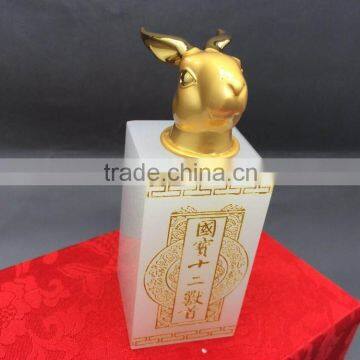 [Factory Sale ]Twelve Animal Zodiac 24K Gold Plating Seal,White jade Rabbit seal