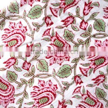 RTHCF-7 Flowers Colorful Sanganeri 100% natural Hand block printed cotton cambric fabric Indian manufacturer wholesaler