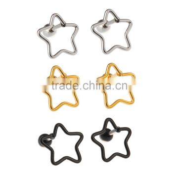 Industrial Five-Pointed Star Style Ears Logo 16g Tragus or Cartilage Piercing 1/4" Barbell Earring with Round Ball End.