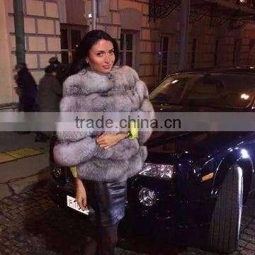 New russian style luxury silver fox fur coat