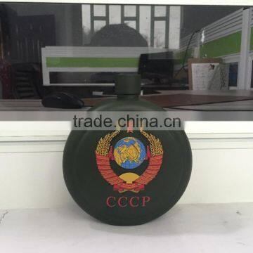 42oz Round Hip Flask With Print Logo and Spray Pain Coating Then in Leather Bag. photo-2