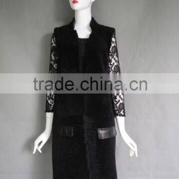 Custom black sheep fur vest sheep shearling coat wool fur jacket