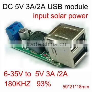 DC DC 6-35V to 5V 2A 3A double USB buck regulator flat solar car mobile phone charging power supply module