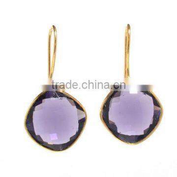 Natural Amethyst Quartz Earring Teardrop and Round Earring Handmade Earring Gold Earring