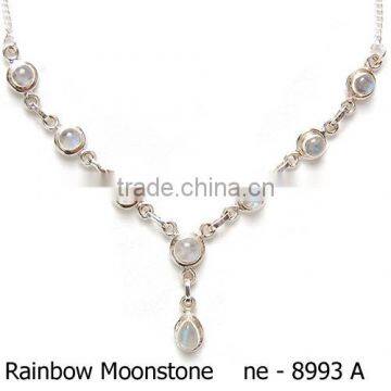 925 Sterling Silver Rainbow Moonstone Necklace Indian silver jewelry